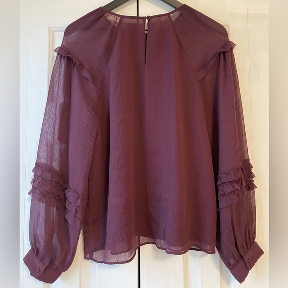 Ann Taylor Burgundy Ruffle Sleeve Top - Picture 2 of 5